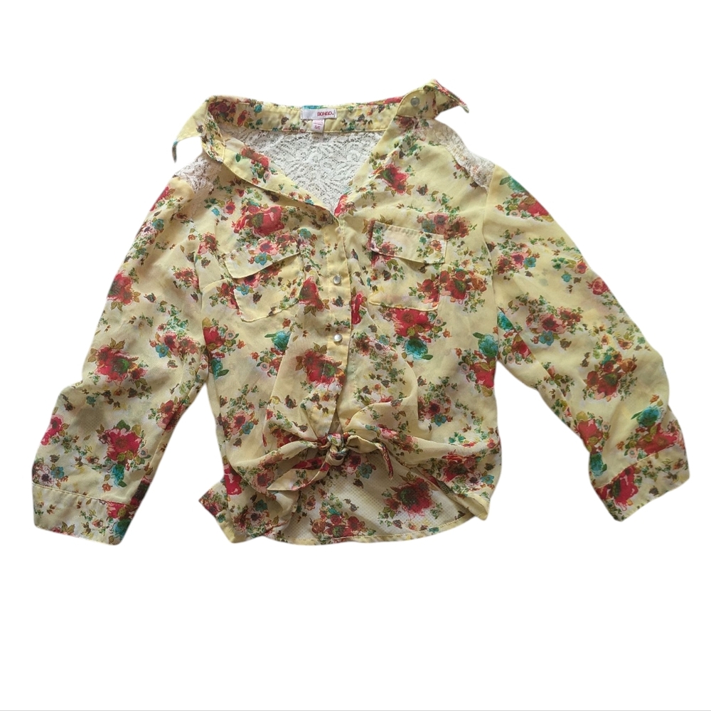 🌞 3/$15 Bongo Floral Tie Front Top 2000s Small